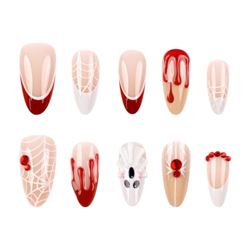 3D Halloween Press-On Nails Medium Almond Style-17, Spooky Nail Art, 30Pcs