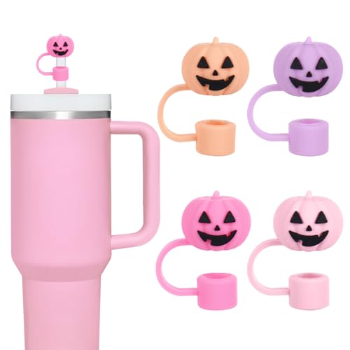 Halloween Pumpkin Silicone Straw Cover Cap - Grimace Pumpkin Variation, Reusable Drink Protector