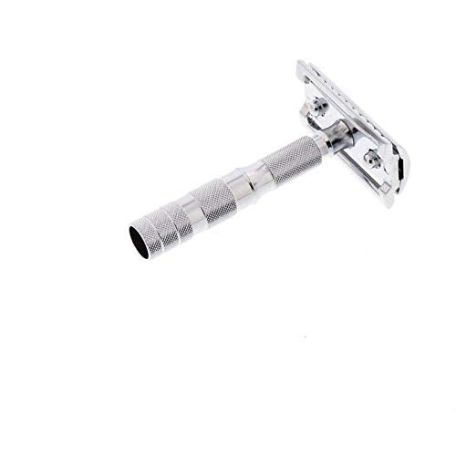 MERKUR 933C Travel Safety Razor - Compact Three-Piece Design with Leather Case | Bright Chrome Finish