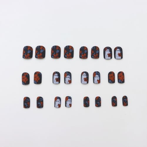 Halloween Press On Nails Medium Square Matte Black 24P - Black-9