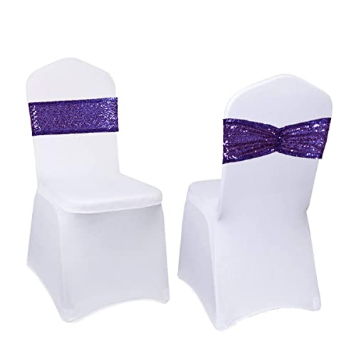 Purple Sequin Chair Sashes - Pack of 30 Wedding & Party Bow Ties - Eternal Beauty