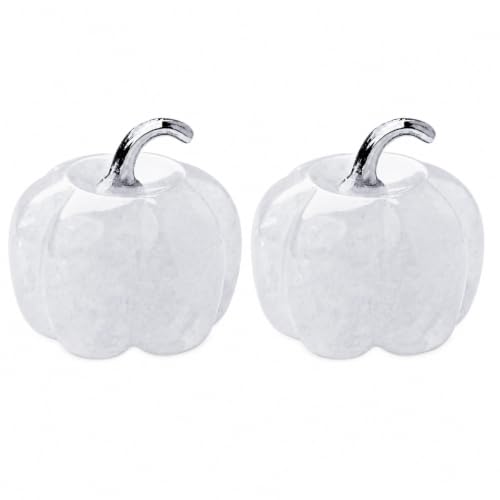 Clear Quartz Pumpkin Figurine - Gemstone Carving for Energy Amplification & Fall Decor - 2 Pack