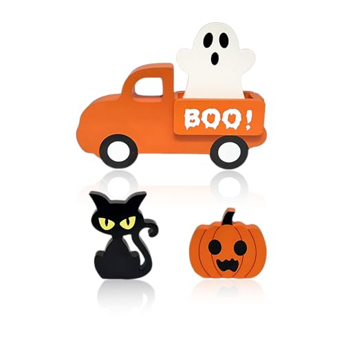 Halloween Wooden Truck and Sign Set - Ghost Pumpkin Black Cat Tabletop Decor - Variation of THIS listing