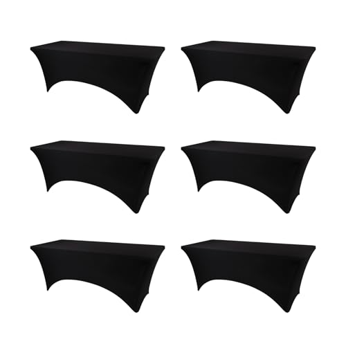 8ft Black Stretch Spandex Fitted Table Cover for Rectangular Tables - 96 x 30 Inches, 6 Pack