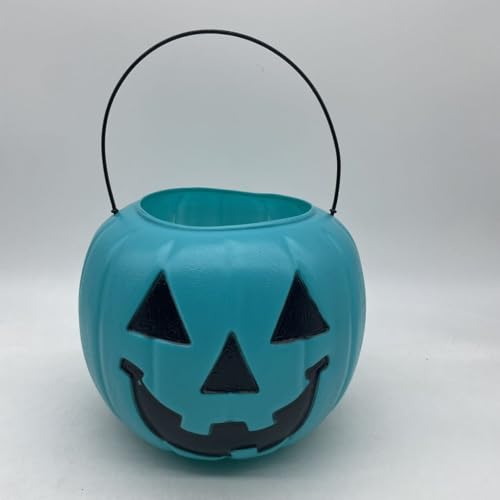 Halloween Pumpkin Jack O' Lantern Candy Bucket - Teal 8-Inch Trick or Treat Pail