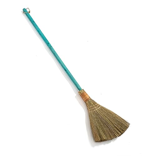 Vietnamese Straw Soft Broom with Green Wooden Handle - Traditional Decorative Sweeper - 45.28 Inch Length - Variation: Green