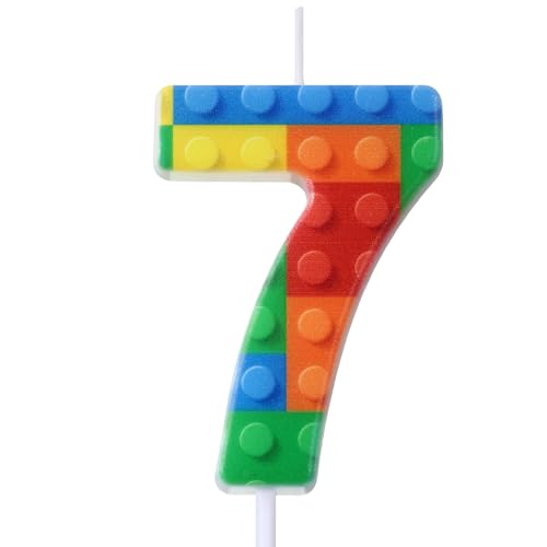 Rossesay Building Block Birthday Number Candle - Number 7 Cake Topper