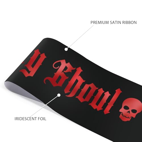 Gothic Birthday Sash with Skulls and Red Lettering - Halloween Party Decor