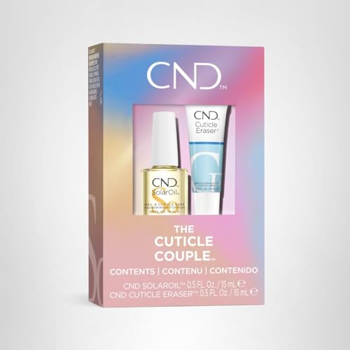 CND Cuticle Couple, SolarOil + Cuticle Eraser, Natural Blend Oils, Moisturizes and Conditions Skin, Gentle Exfoliator, 0.5 fl oz.