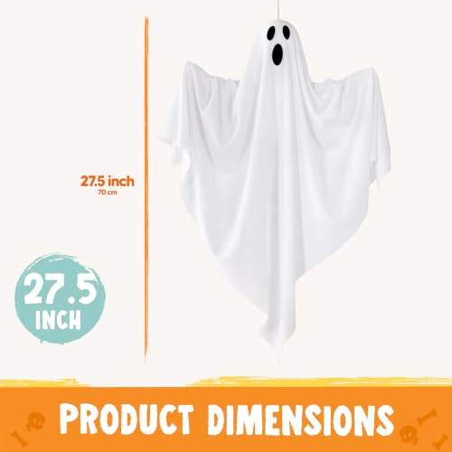 Halloween Flying Ghost Decorations Set - 4 Cute Hanging Ghosts for Yard & Party