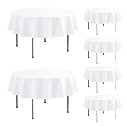 White Vinyl Round Tablecloth with Flannel Backing - 60 Inch, Enjoyidea