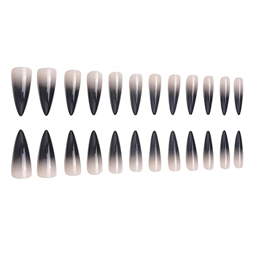 FND0001D Extra Long Stiletto Press On Nails with Black Gradient Design - 24pcs