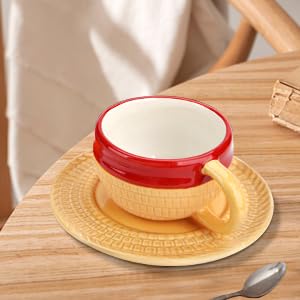 Yellow Anime Novelty Ceramic Coffee Mug Tumbler with Plate - Office Gift