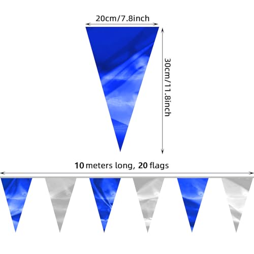 Navy Blue Silver Glitter Triangle Pennant Banner - 130ft Party Flags for Weddings Graduation Christmas