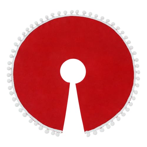 Red Christmas Tree Skirt 48 Inch with Pom Poms - Nonwoven Holiday Decor