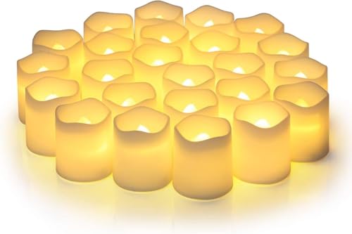 Flickering Flameless Votive Candles with Timer - 24 Pack LED Tea Lights, Warm White, Long Battery Life for Weddings & Holidays