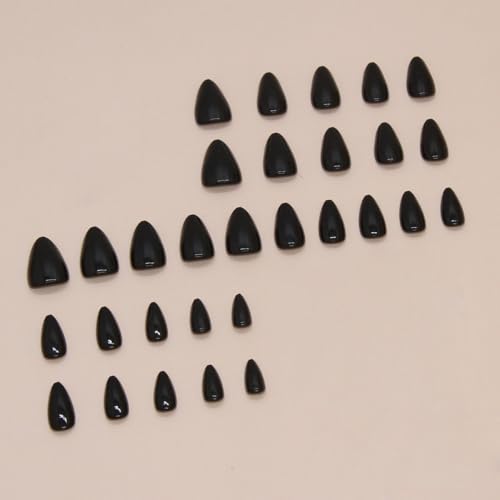 Solid Black Short Almond Press On Nails - Minimalist Reusable Fake Nails for Women