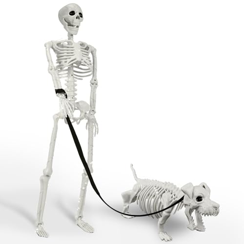 Lighted Human & Dog Skeleton Halloween Decorations 2FT/46LED Outdoor Indoor Spooky Decor