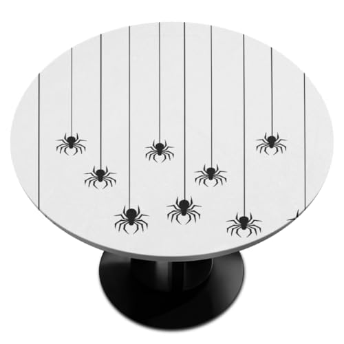 Round Tablecloth Halloween Black Spiders Strings Fitted Waterproof Cover - Fit 36-42In