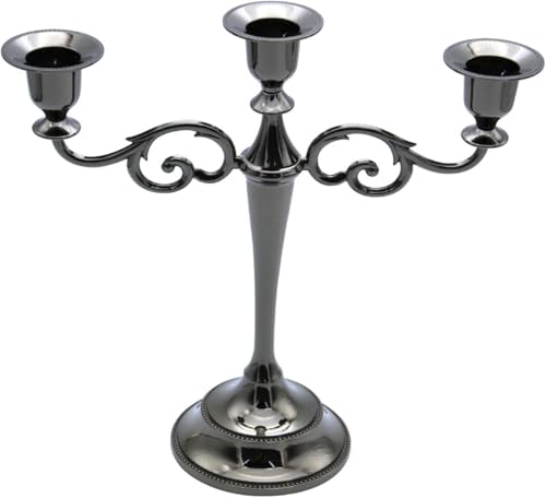 Black Glossy 3-Arm Halloween Candelabra Taper Candle Holder - Seasonal Decor