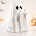 Halloween Ghost Figurine Indoor Decor - White Resin Spooky Home Office Ornament