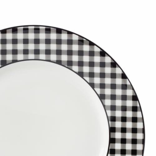 Gingham Black Halloween Dinner Plate Set for 4 - Porcelain Tableware