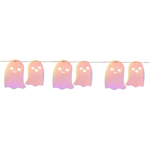 Halloween Iridescent Ghost Garland - 6 Ft Spooky Decor with Black & White Twine - Ghost Variation