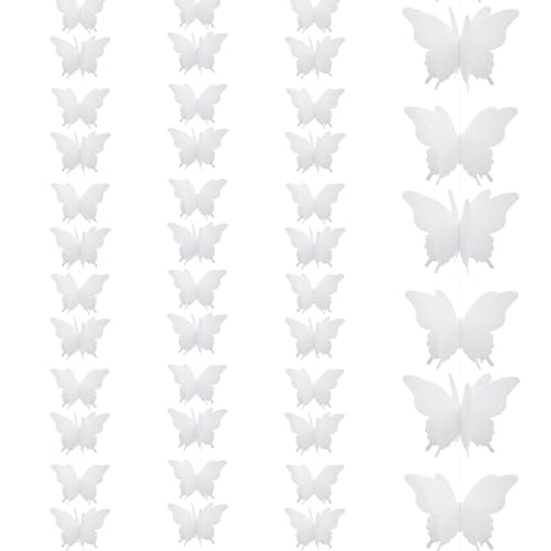 White Paper Butterfly Banner Hanging Decor for Parties & Events - 4 Pieces