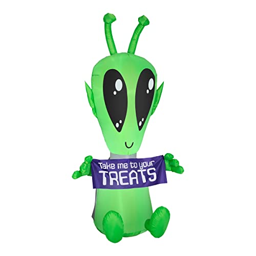 Inflatable Alien Halloween Decoration with Sign and LED Lights - 7 Feet