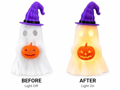 Halloween Ghost Decor with Pumpkin LED Light - Cute Spooky Seasonal Tabletop Accent