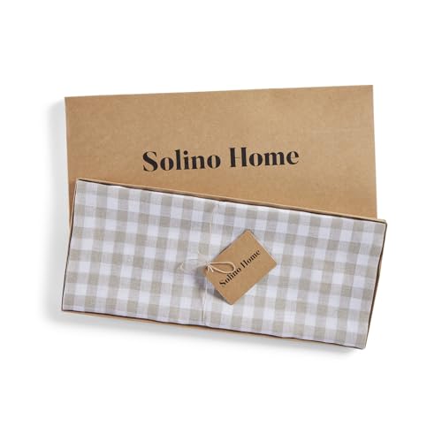 Linen Table Runner Natural Gingham Check 14 x 108 Inches - Handcrafted, Machine Washable