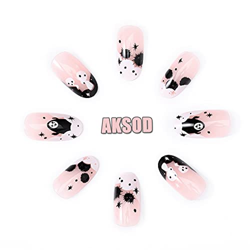 Ghost Press On Nails Short Glossy Virus Fake Nails - Style G