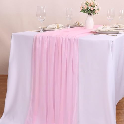 Blushing Pink Chiffon Table Runners 30x120 Inches - 4 Pcs, Spring Boho Rustic Wedding Decor