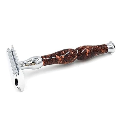 Parker, 45R Heavyweight Double Edge Safety Razor – 3 Piece Design with 4 Inch Handle - Solid Brass Frame for Durability –5 Parker Double Edge Razor Blades included