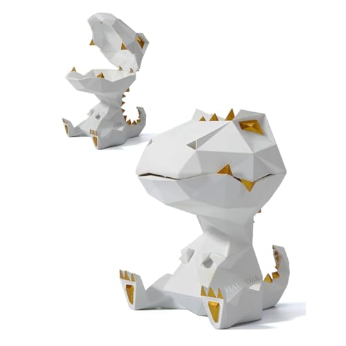 White Dinosaur Candy Dish Storage Animal Statue - 7.5 Inch Modern Sculpture