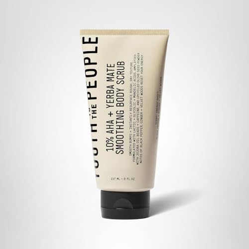 Youth To The People 10% AHA + Yerba Mate Smoothing Energy Body Scrub (8 fl oz), Exfoliates Rough Texture + Dry Skin, Suitable for Sensitive + Keratosis Pilaris Skin, Vegan