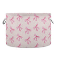 Pink Bow Round Storage Basket A61 - Laundry, Nursery & Living Room Organizer