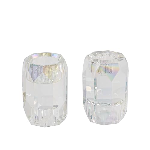 Crystal Candle Holders Set of 2 – Elegant Crystal Glass Tealight and Taper Candle Stands for Weddings and Parties