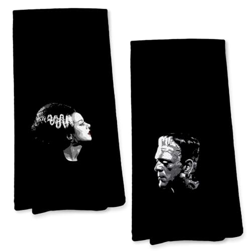 Gothic Halloween Kitchen Towels - Frankenstein & Bride Couple Decor 16x24 Inch