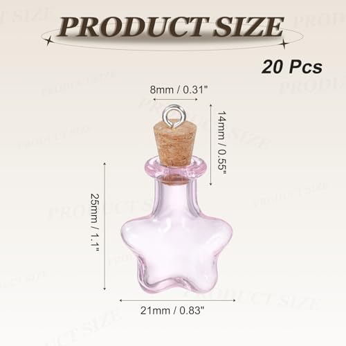 Mini Glass Bottles with Cork Stoppers - Pink Star Small 20 Pcs
