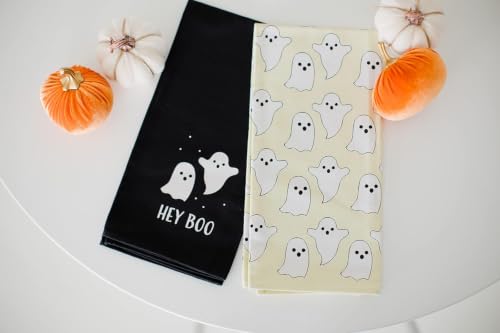 Halloween Ghost Dish Towels Set of 2 - Spooky Kitchen Decor, Hey Boo Ghost Design
