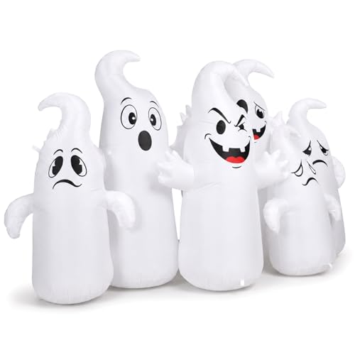 8FT Halloween Inflatable Ghost Yard Decoration with LED Lights - Waterproof & Stable Setup