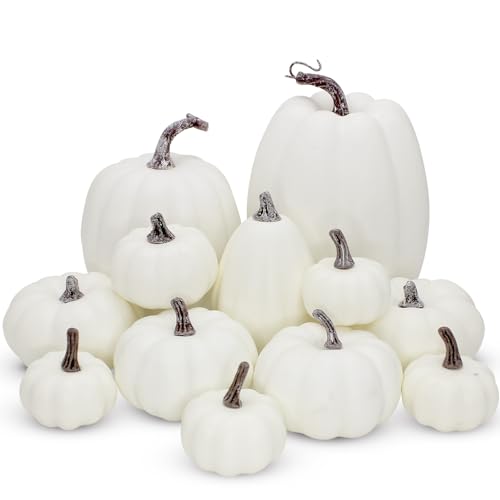 Artificial White Pumpkins Set - Fall Autumn Decor for Halloween Thanksgiving