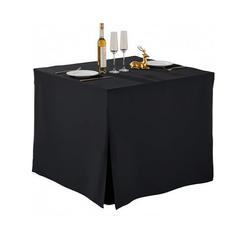 Fitted Square Tablecloth - 34x34 Inch Waterproof Polyester for Card Games & Parties - Black