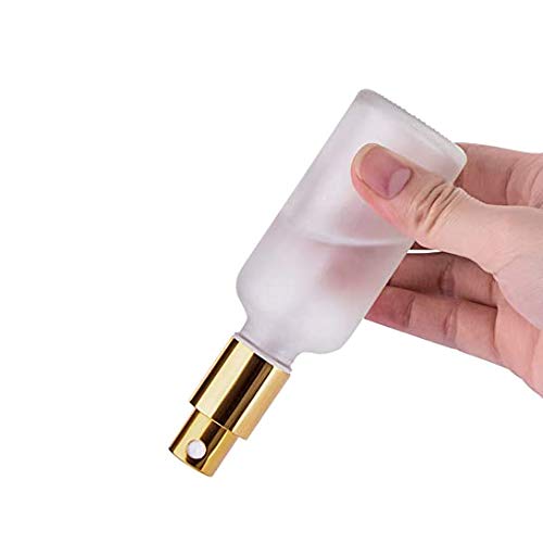 6 Pack 1 Oz Frosted Glass Spray Bottles with Fine Mist Sprayer & Golden Pump Cap,Empty Travel Size Perfume Atomizer Liquid Containers for Essential Oils-Stickers,Pipette&Funnel included (Pack of 6)