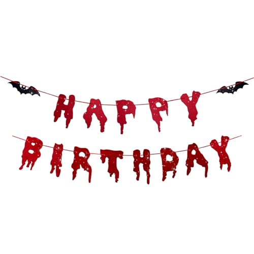 Halloween Birthday Banner with Glitter and Bats - 118 Inch Spooky Decor