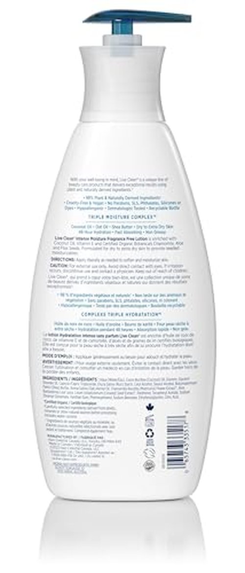 Live Clean Intense Moisture Fragrance Free Body Lotion, 18 Fl Oz