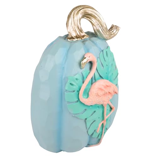 Coastal Pumpkin Decor with Flamingo & Tropical Leaves - Fall Halloween Beach House