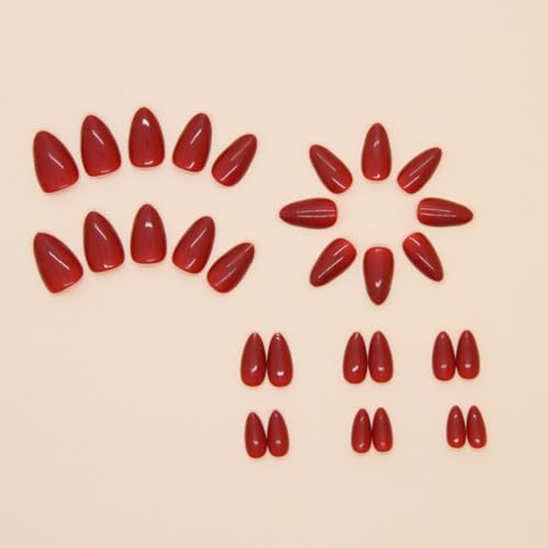 Red Press On Nails Medium Almond Fake Nails Solid Red Color - Variation Red / 0831