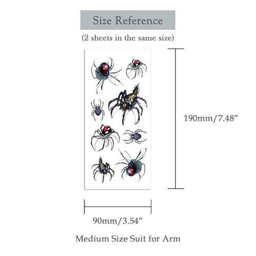 Halloween Shadow Spider Temporary Tattoos Waterproof Assorted 2 Sheets